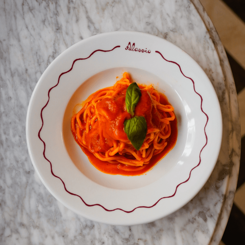 a delicious plate of pasta served at the Alassio restaurant